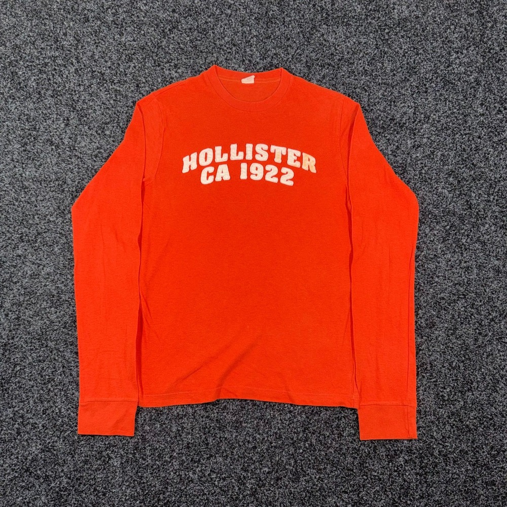 Hollister Mens Orange Long Sleeve Graphic CA 1922 chenille Applique Size Small